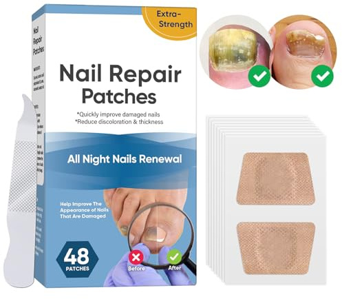 Fungal Nail Patches, 48 PCS Toe Nail Fungal Treatment Extra Strength, 8 Hours Fungal Nails Patches for Repair & Protection, Improve Toe Nails Appearance, Gentle & Safe, Use for Day Night