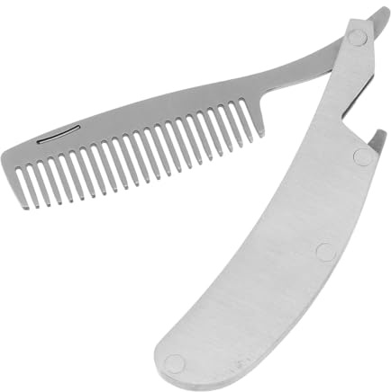 IWOWHERO Klappbarer Faltbarer Bartkamm aus Edelstahl Mini Hairstyling Tool für Männer Glattes Haar Bartstyling Tragbar und Praktisch mit Sanfter Kopfhautmassage und Verwirrungsschutz