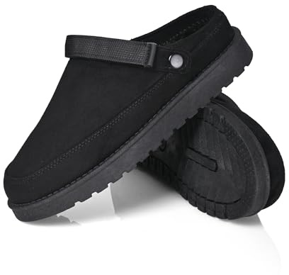 Warm Winter Slippers for Women – Faux Suede Fur Lined Platform Clog Shoes with Non-Slip Sole, Indoor Outdoor House Boots (Black, One Size, Adult, Women, 7, Numeric, UK Footwear Size System, Medium)