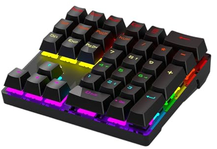 Rudiaoa Teclado numérico mecánico retroiluminado RGB de 33 teclas con diseño de cables USB intercambiables en caliente y construcción de ABS resistente al agua para juegos de oficina, teclados de