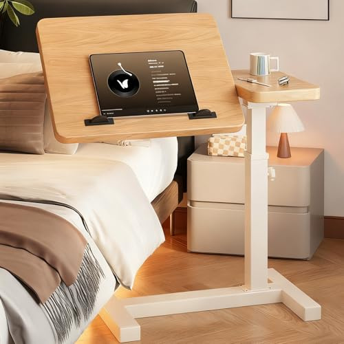 Computertisch Beistelltisch mit Rollen Höhenverstellbar, Betttisch mit neigbarer & drehbarer Platte, für Home-Office, Arbeiten im Sitzen & Stehen(Yellow)