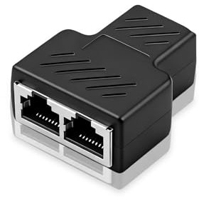 RJ45 Splitter Connector, Ethernet Splitter 1 to 2 Way Dual Network Adapter, CAT 5/CAT 6 LAN Adapter for Cable Extension and Sharing DSL, Modem, or Ethernet Ports