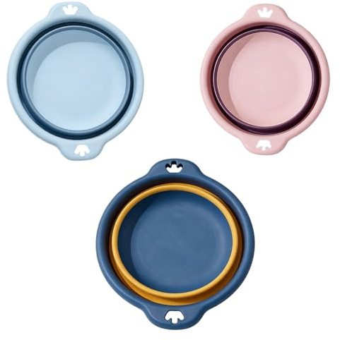 3 Pcs Collapsible Washing Up Bowl Set, Foldable Portable Hand Wash Basin, Space-Saving Sink for Kitchen Camping Travel Home, 3 Sizes (Pink/Clear Blue/Deep Blue)
