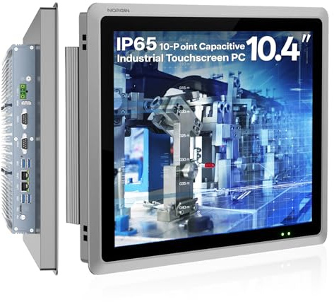 NORQIN Panel PC Industrial IP65 10,4, Sin Ventilador Ordenador Todo En Uno | Pantalla Táctil LCD Capacitiva,Windows 11 Pro,HDMI/LAN/COM/GPIO/USB,Montaje VESA,Automatización y Quiosco(i3-1215U,16G+256G)