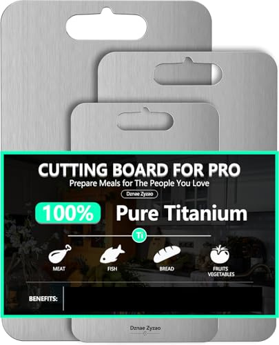 2026 New Food-Grade 100% Pure Titanium Cutting Board Set of 3, Double Sided Cutting Boards for Kitchen, Titanium Cutting Boards for Kitchen Dishwasher Safe (S+M+L)(Titanium)
