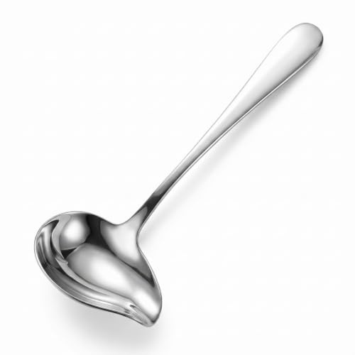 Xevtrak Louche Inox, Louche à Sauce en Acier Inoxydable, Cuillère Saucier Ergonomique avec Bec Verseur, Petite Louche de Cuisine, Ustensiles pour Soupes, Sauces et Condiments, Taille Moyenne