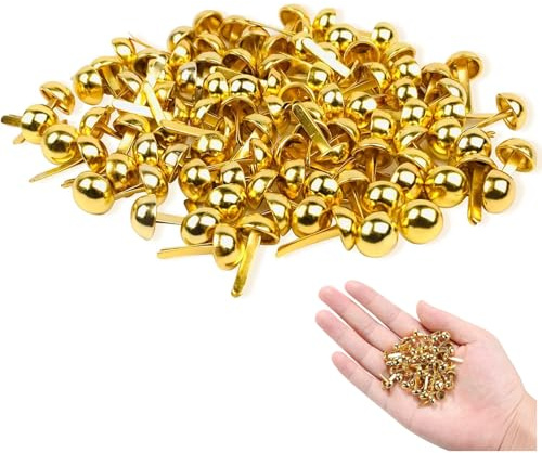 SinChic Mini Brads,100 PCS Tachuelas Reutilizables Encuadernadores Redondos Metal Dorado para Scrapbooking Sujetadores Papel Decoración Clip Doble Pie Cabeza Redonda Encuadernadores Metálicos
