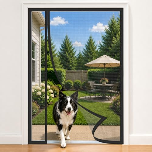 Mosquitera Puerta Sin Taladrar Con Apertura Lateral Negro 150x210cm Apertura Desplazada Cómoda Para El Lado De La Manilla Y El Camino De Paso Para Puerta Terraza Patio Y Balcon