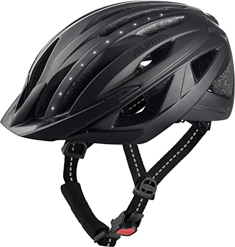 Alpina HAGA LED - Stoßabsorbierender, Beleuchteter & Optimal Anpassbarer Fahrradhelm Mit Integriertem LED-Licht Für Erwachsene, Black matt, 51-56 cm