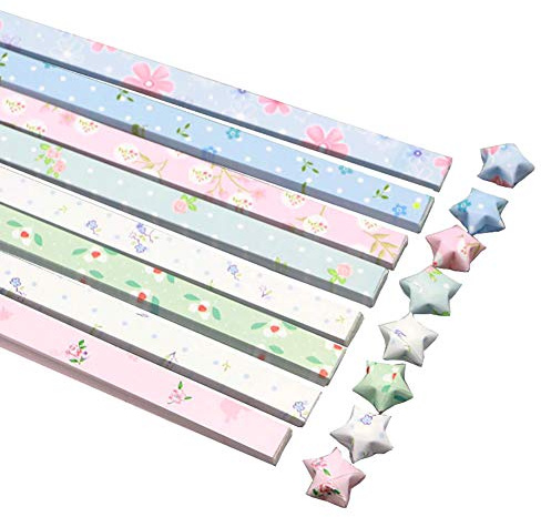 Haifly 400 Stück Nettes Blumenmuster Origami Sterne Papier Papierstreifen Origamipapier zum Basteln