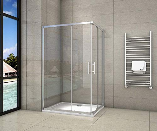Cabine de douche 80x100x195cm en 6mm verre anticalcaire porte de douche coulissante l'ccès d'angle
