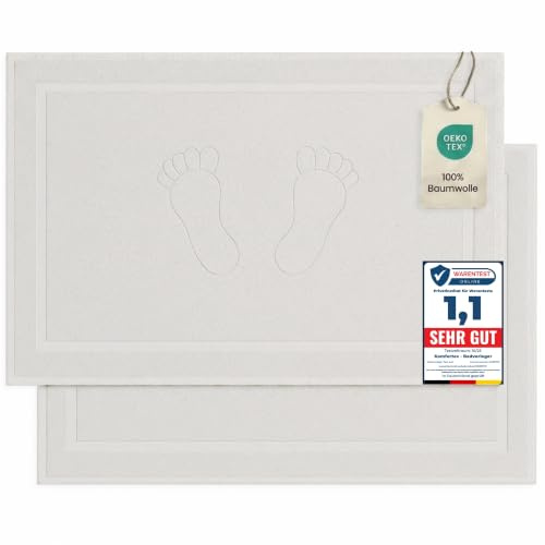 Komfortec Badrumsmatta set 2 delar, frotté duschmatta, tvättbar duschmatta och badmatta, 800 g/m² och 100% bomull, absorberande och snabbtorkande, 50 x 80 cm, vit