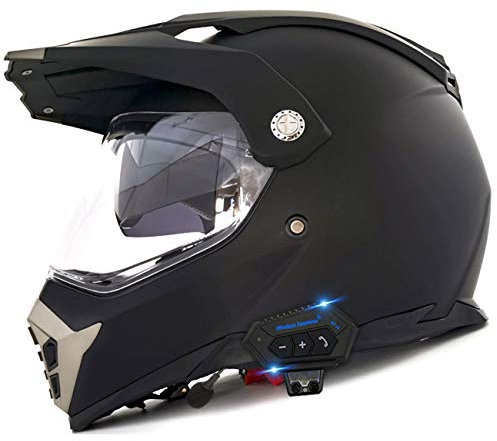 ZLYJ Motocross Helmet with Integrated Bluetooth Headset, MX Helmet, Motorcycle Helmet, with Double Sun Visor, for Quad ATV Enduro Helmet, ECE Certification 4,M(57-58cm)