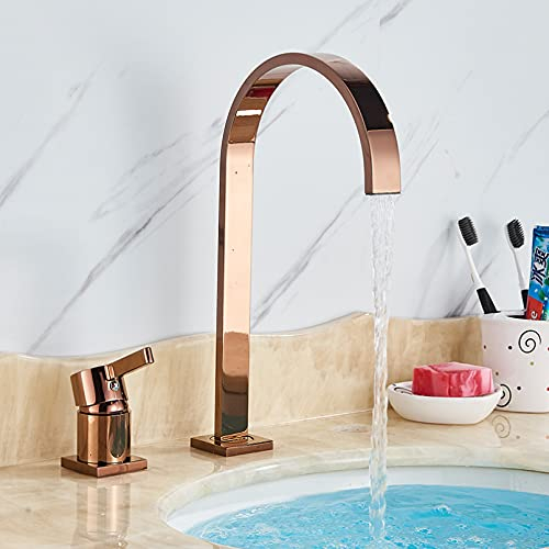 YHSGY Bad Waschbecken Wasserhähne Schwarz Deck Montiert Einhand Heiß Kaltwasser Mixer Tap 360 Rotation Waschbecken Wasserhähne