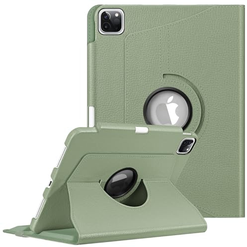 FINTIE Étui Rotatif Compatible avec iPad Pro 11 (2022/2021/2020/2018, 4e/3e/2e/1ère génération) – Support pivotant à 360 degrés avec Porte-Crayon, Veille/réveil Automatique, Vert Sauge