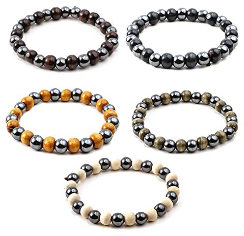 MILAKOO Armbänder Set 8mm Holzperlen Natur Holzarmband für Männer Damen Holzkugeln Hematit
