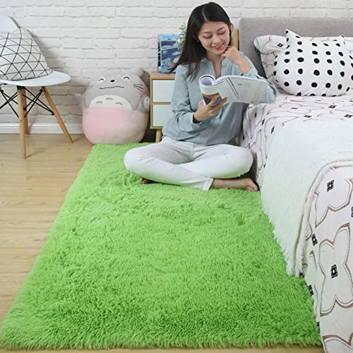 CHBIN Langflor 80x200cm Teppich Wohnzimmer Nachahmung Wolle Teppich Fellteppich Longhair Einfach zu Säubern für Wohnzimmer Kinderzimmer Schlafzimmer Flur Läufer, Grün