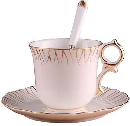ZOGBX Bone China Conjunto de Café,Juego de Taza de té,Juegos Tazas te Porcelana Inglesa,Tazas de Café Florales,con decoración Dorada de Porcelana,Regalo Dulce for el día de San Valentín