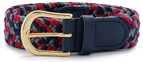 Streeze 30 mm Stretchgürtel geflochtener, elastischer Gürtel mit Goldschnalle, 6 Größen: Small - 3XL (Grau Blau Mehrfarbig, M)