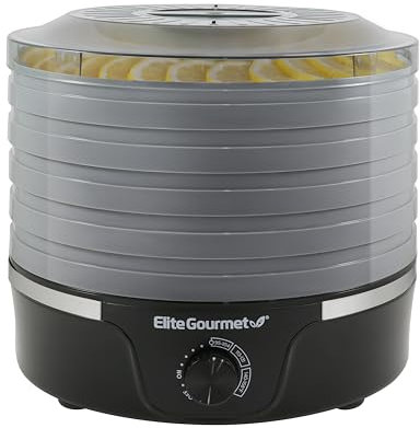 Elite Gourmet EFD319DKG Deshidratador de alimentos, 5 bandejas sin BPA de 11.4 pulgadas, controles de temperatura ajustables, cecina, hierbas, frutas, verduras, aperitivos secos, negro y gris