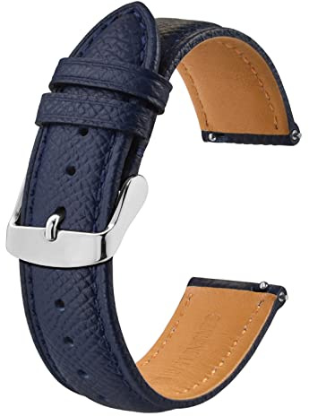 BISONSTRAP Uhrenarmbänder mit Schnellverschluss,Textur Leder Uhrenarmband für Herren und Damen,18mm,Dunkelblau,Silberne Schnalle