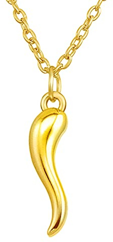 Amaxer Collana con ciondolo in corno italiano cornicello portafortuna amuleto per uomo e donna (oro)