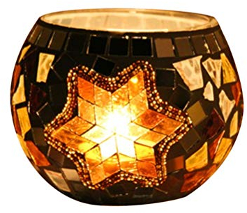 OSALADI Bougeoir en Verre Mosaïque Fait À La Main - Photophore Décoratif Européen pour Bougies Chauffe-Plat Idéal pour Décoration De Noël Et Centre De Table