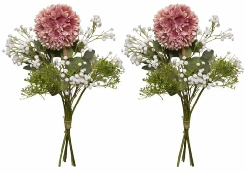 2474U Kunstblumenstrauß Maria - 2 Sträuße Seidenblumen gebunden aus Allium Lauchblüte, Schleierkraut und Eukalyptus - Witterungsbeständig - Naturgetreu (2)