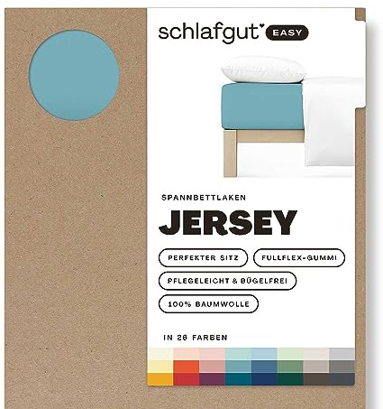 Schlafgut Easy Jersey Spannbettlaken 90x190 bis 100x200 Petrol Mid, Spannbetttuch aus 100% Baumwolle