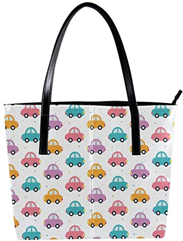 Schultertasche, leicht, lässig, Schultasche, Lehrertasche, Handtasche, Geldbörse, bunt, niedliches Auto-Muster, Mehrfarbig