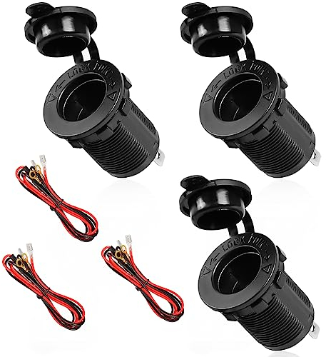 Presa Accendisigari Auto Adattatore Universale Impermeabile 12V / 24V DC con Cavo di Collegamento da 1m per Accendisigari, per Moto, Barca, Auto, Pompe per Gonfiaggio Pneumatici, Aspira(3 Pezzi)