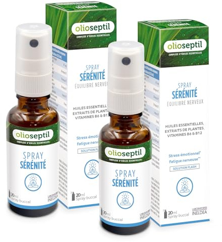 OLIOSEPTIL Sérénité équilibre émotionnel & contre la fatigue 2x20ml | Solution rapide, aux extraist de rhodiola, lavande, mélisse, aubépine, vitamines B6 & B12, fleur d'oranger