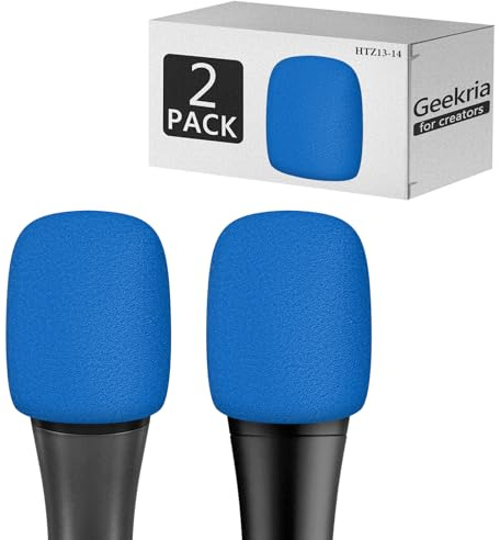 Geekria for Creators Schaumstoff-Windschutzscheibe, kompatibel mit Sennheiser E 835,E 845-S,E 935,E 945 Mikrofon-Antipop-Schaumstoffabdeckung,Mikrofon-Windschutz,Schwammschaumfilter (blau / 2 Stück)