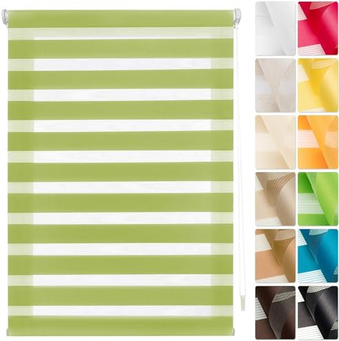Verdunklungsrollo ohne Bohren 40 x 60 cm Tag-Nacht-Rollo ohne Bohren, Doppelrollo Fensterrollo, Seitenzugrollo Verdunkelung für Fenster, für Alle Türen und Fenster, Grün