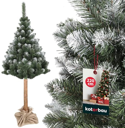 KOTARBAU® Künstlicher Weihnachtsbaum Schnee 220 cm Diamantkiefer Kiefernbaum auf einem Holz Stamm mit Plastik Ständer Christbaum Weihnachtsbaum Künstlich wie Echt Kunstbaum Weihnachten Christmas Tree