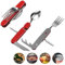 Set de couverts pliants 6 en 1 en acier inoxydable - Couverts de camping pliables - Couteau, fourchette, cuillère - Ouvre-couverts pour l'extérieur (rouge)