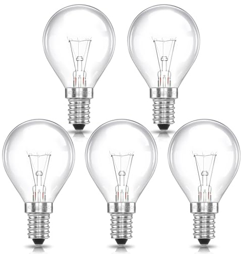 SCNNC E14 Oven Bulb 40 W 300°C Heat Resistant 230V, G45 Oven Light Bulb Dimmable 2700K, Clear Globe P45 E14 SES Golf Ball Light Bulb for Microvace, Cooker, Wax Melt Burner, Pack of 5