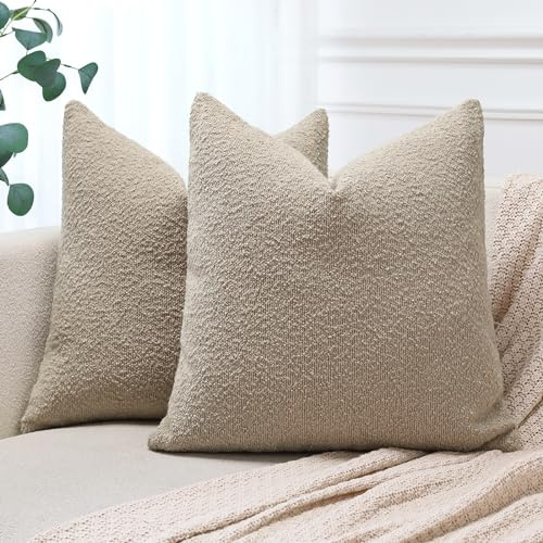 JOTOM 2er Set Boucle Kissenbezüge, Dekorative Weich Einfarbig Wurf Kissenbezug Moderne Kissenhüllen Sofakissen Dekokissen Zierkissenbezug für Wohnzimmer Schlafzimmer Deko (45x45cm, Kamel)