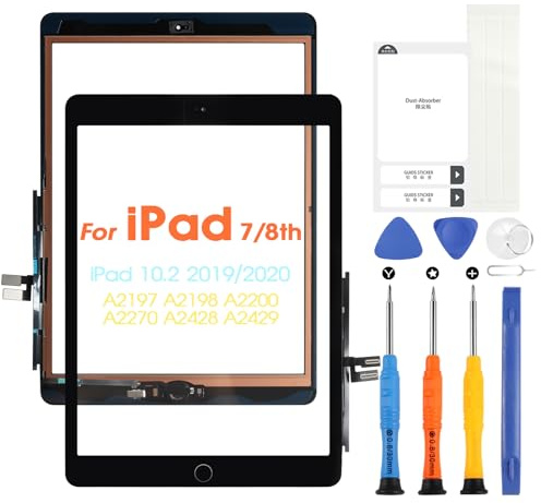 ARSSLY Écran Tactile pour iPad 7 2019 / iPad 8 2020 Digitizer Ecran de Rechange pour iPad7 / iPad8 Touch Screen pour iPad A2197 A2198 A2200 A2270 A2428 A2429 A2430 avec Outils (avec Bouton Principal)