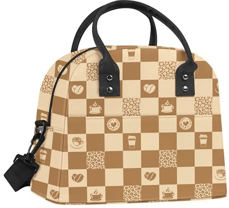 Clastyle Geometrisch Groß Isolierte Lunchtasche Damen Wasserdichte Klein Kühltasche Erwachsene mit Riemen Auslaufsicher Lunch Bag für Picknick Arbeit Büro,Braun