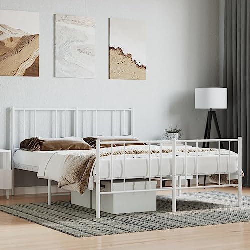 THOYTOUI Bettgestell, Tagesbett Betten Polsterbett Seniorenbett Geeignet für Wohnung Mehrbettzimmer Gästezimmer Schlafzimmer mit Kopf- und Fußteil Metall Weiß 120x200 cm