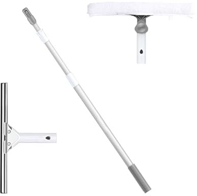 MQZHUK Limpiacristales, Profesional Limpiador de Ventanas con Aluminio Palo Telescópico 4m Limpiacristales Multiusos para Hoteles Restaurantes Oficinas Centros Comerciales Blanco