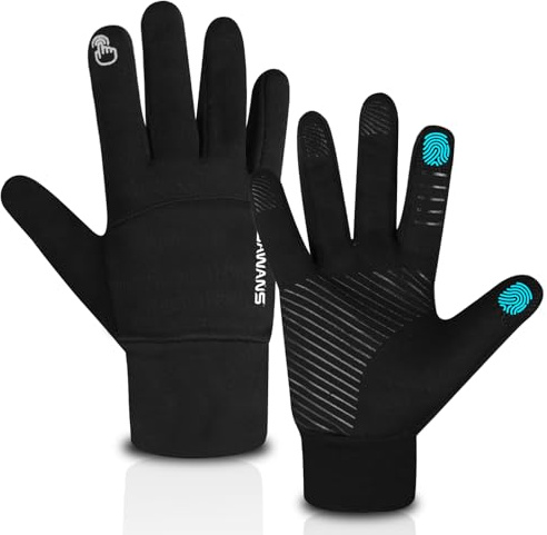 SAWANS Winter Gloves Men Women Touchscreen Running Gloves Non-Slip Grip Soft warm Thermal Sports Gloves Elastic Cuff Windproof Driving Cycling Climbing Outdoor Skiing Hiking (Black, L)