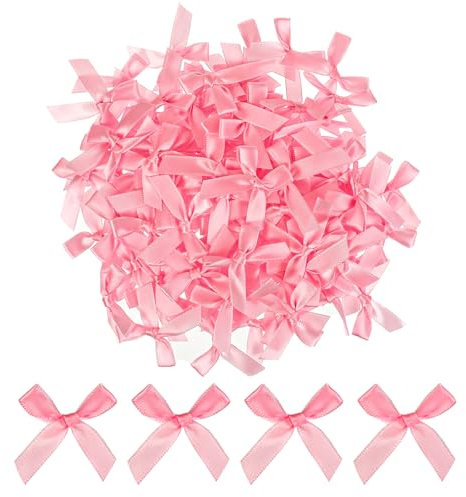 AOZUO 100 mini fiocchi rosa – fai da te in tessuto di raso set di confezioni regalo per cake pop, caramelle, bomboniere e decorazioni natalizie