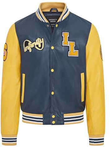 Mens Baseball Blue Yellow Leather Letterman Bomber Jacket