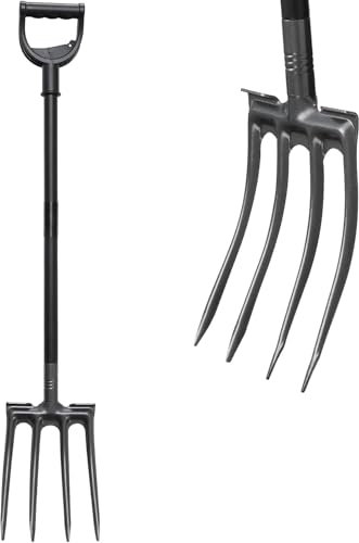 Pitchforks, Heavy Duty Pitchforks for Gardening, Metal Broadfork Garden Tools Long Handle 114 cm, Hay Manure Mulch Fork with 4 Gardening Claws for Compost, Horses, Shoveling, Sifting
