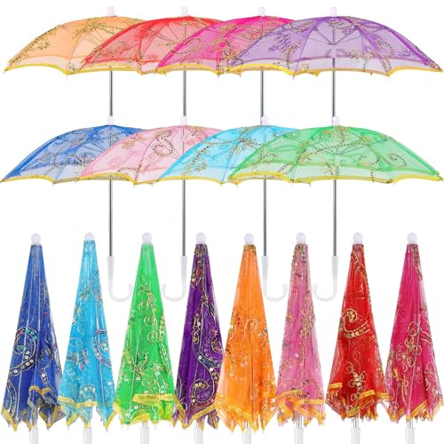 Sanwuta 8 Pcs Indian Decorative Umbrella Handmade Designer Embroidery Parasol Retro Boho Umbrellas Parasol for Wedding Party Outdoor(Multicolored,27.56 Inches)