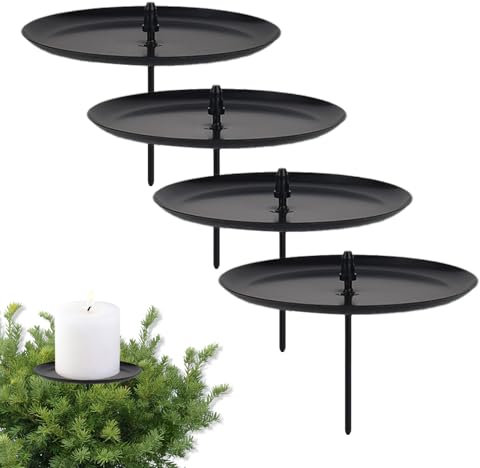 Lot de 4 bougeoirs de 8 cm de diamètre - Couronne de l'Avent - Bougeoirs en métal noir - Assiettes à planter pour couronne de l'Avent - Décoration de table de Noël