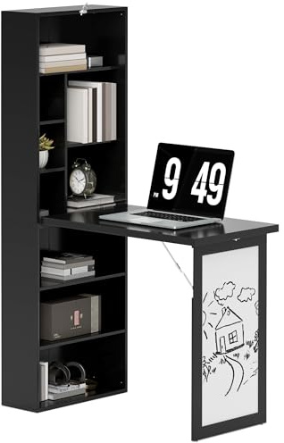 HOMCOM Scrivania pieghevole da ufficio con lavagna, scrivania per computer con ripiano, tavolo da studio per camera da letto, postazione di lavoro, casa, ufficio, nero