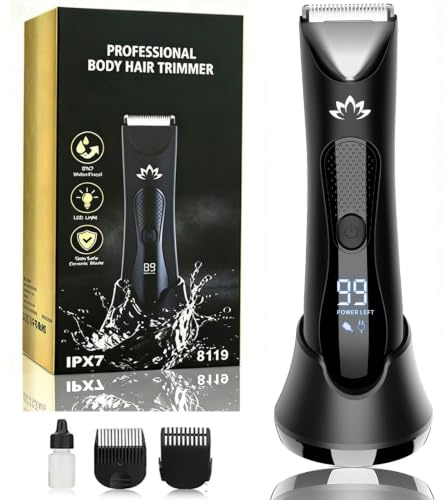 Suttik Manscape Body & Pubic Hair Trimmer for Men, Groin & Ball Trimmer Men, Electric Razor Mens Grooming Kit, Body Groomer Ball Shaver for Smooth Wet/Dry Shaving, Led Light